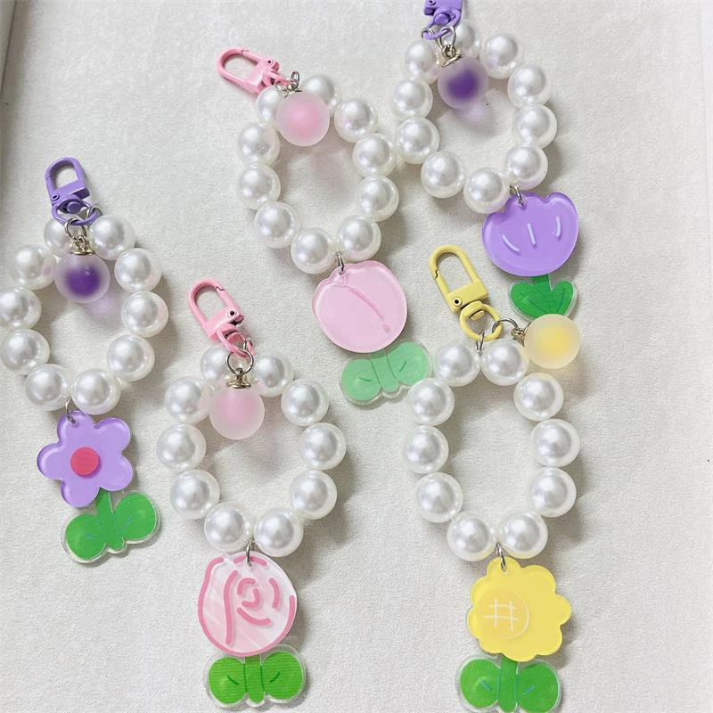 Sweet Tulip Flower Mobile Phone Chain Pendant Girl Heart Sunflower Strap Charm Chain Cellphone Lanyard Cute Keychain Bag Pendant