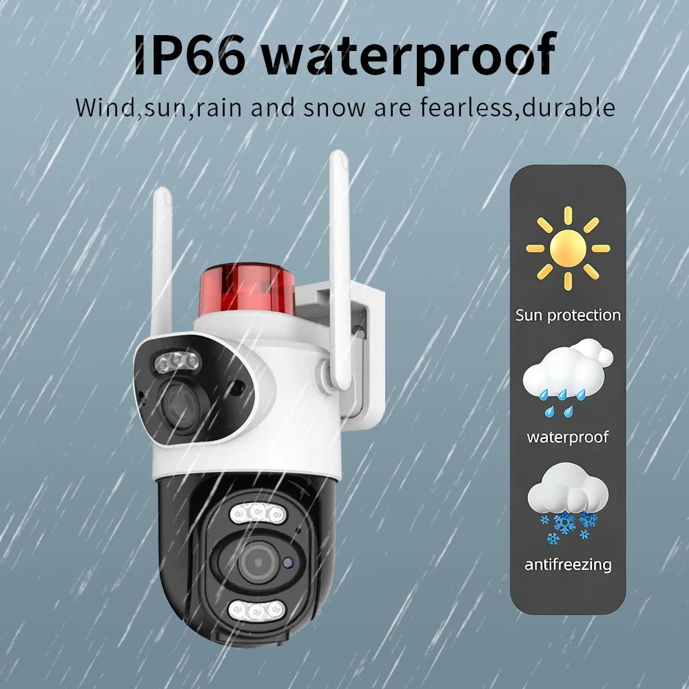 4K 8MP WiFi Surveillance Camera With Warning Lights, AI Human Detect, Dual Lens Cam, 10X Digital, Outdoor Security PTZ IP Camera