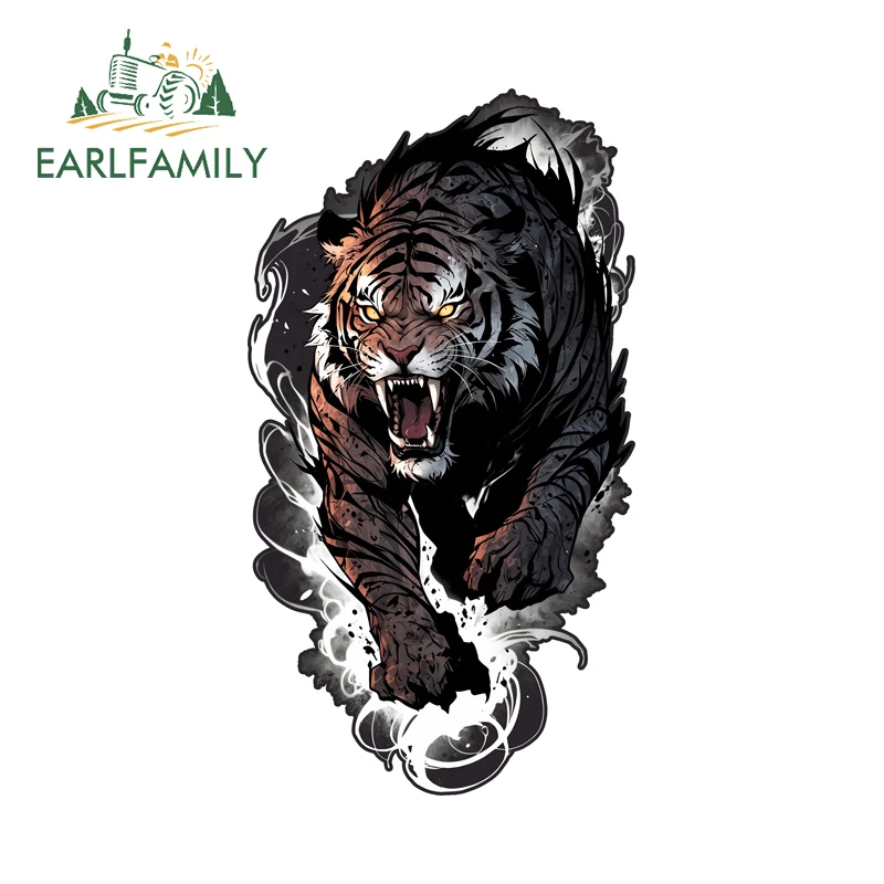 EARLFAMILY Ink Tiger Running Car Stickers Motorcycle Vinyl Car Wrap Trunk Decal Occlusion Scratch Waterproof Laptop Car Styling
