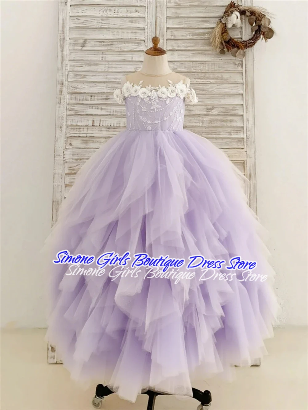 ชุดเดรสเด็กผู้หญิงแขนกุดปักลายดอกไม้สำหรับงานแต่งงาน งานเลี้ยงรับรองทางการ งานเฉลิมฉลองวันหยุด งานปาร์ตี้