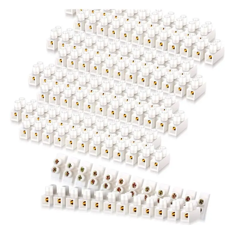 AEE4-50Pcs Terminal Block White Screw Terminal Connector Dual Row Electric Barrier Block 12-Position Terminal Strip,10A 380 V