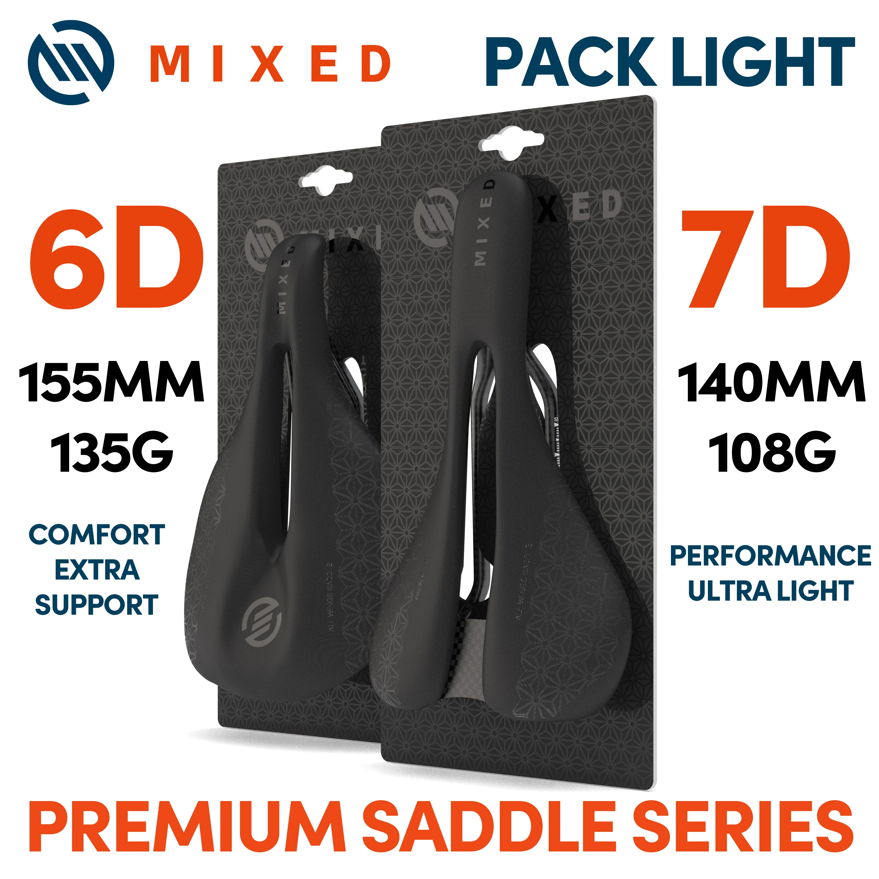 

MIXED Full Carbon Fiber Saddle Pack 5D 6D 7D Ultra Light Weight Lightweight 143mm 155mm for MTB Mountain Bicycle Road Bike Parts