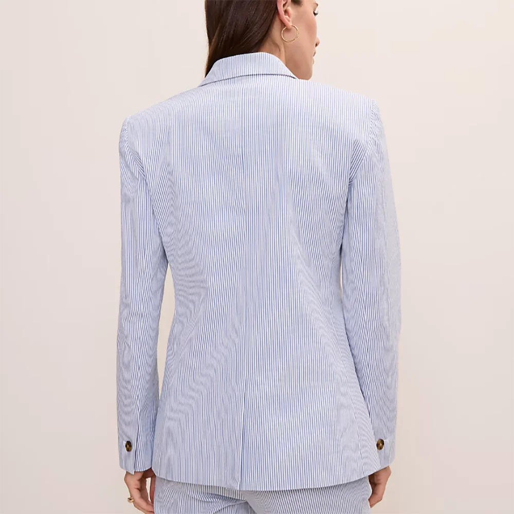 Women Light Blue Thin Stripe 3Piece Suit Jacket Vest Pants Elegant Office Formal Female Outfit Single Breasted Notch Lapel Wear