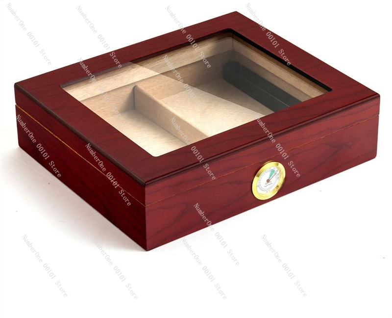 Premium Walnut Cedar Humidor, Large Capacity Desktop Cigar Case, Digital Hygrometer Storage Box