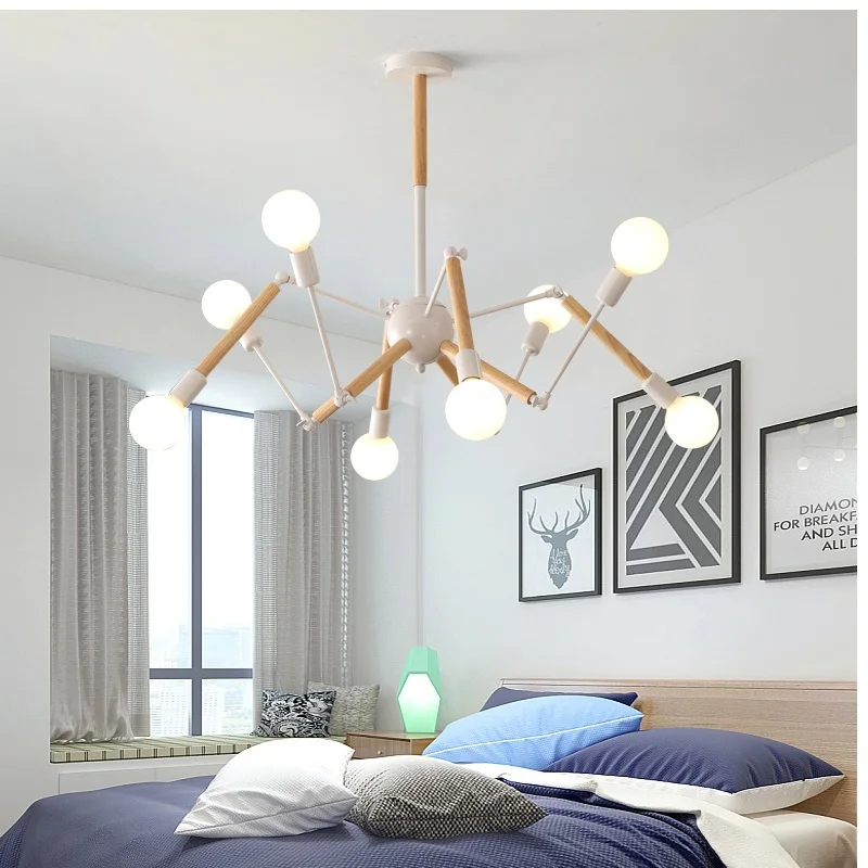 2026 Vintage Spider Chandelier Nordic Designer Lustre Industrial E27 Living Room Kitchen Restaurant Home Interior Wood Light Fix
