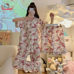 3pcs Sanrio Short Pajamas Hello Kitty Kawaii Cartoon Loose Sleepwear Pajamas Sets Short Clothes Girl Home dress Birthday Gifts