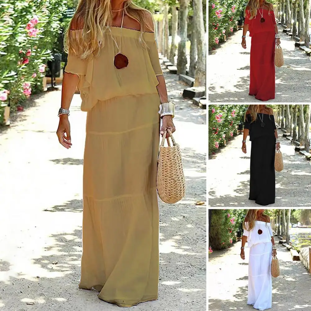 여성 원 숄더 드레스 여성을위한 우아한 오프 숄더 파티 드레스 이벤트를위한 짧은 소매가있는 빈티지 슬림 이브닝 가운