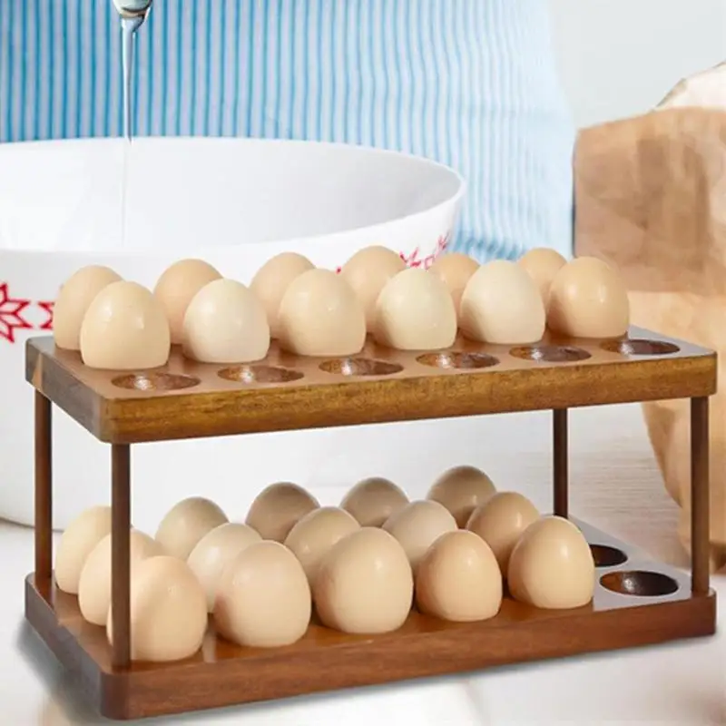 

Space Saving Egg Tray Basket Wooden Double Layer Egg Holder Farmhouse Kitchen Acacia Eggs Tray Organizer For Eggs Storage