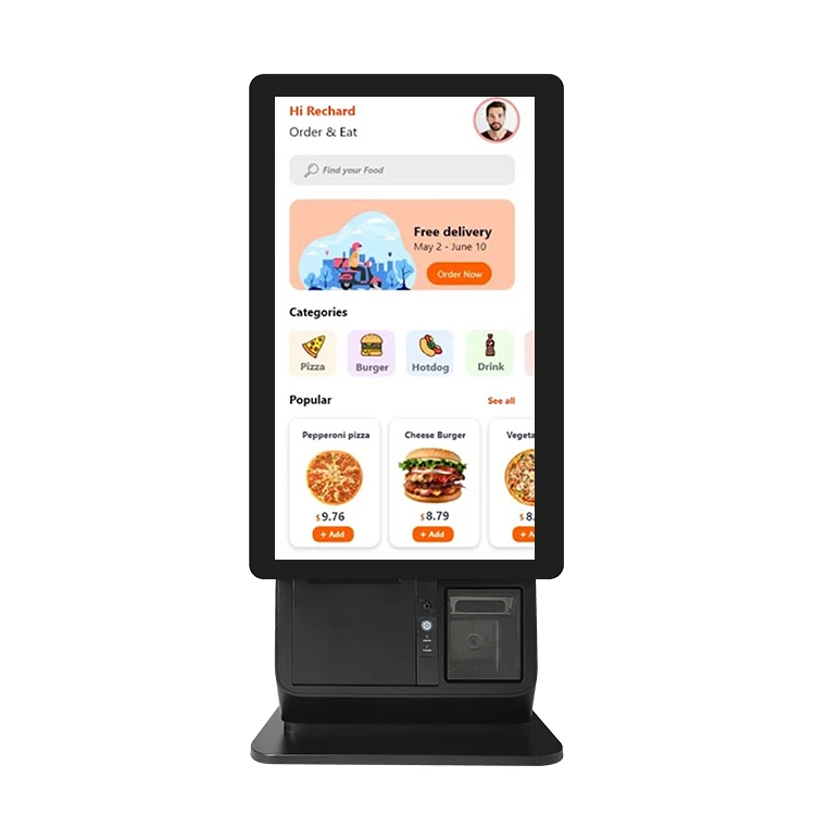 Pos Machine Windows 10 21.5'' Pos Terminal All in One Pos System Kiosk Touch Screen With Thermal Printer Support 1D+2D Code