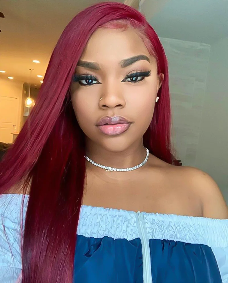 

Burgundy bone straight 13x4 13x6 hd lace frontal human hair wig for women 100% Brazilian 30 inch lace front colored wigs on sale