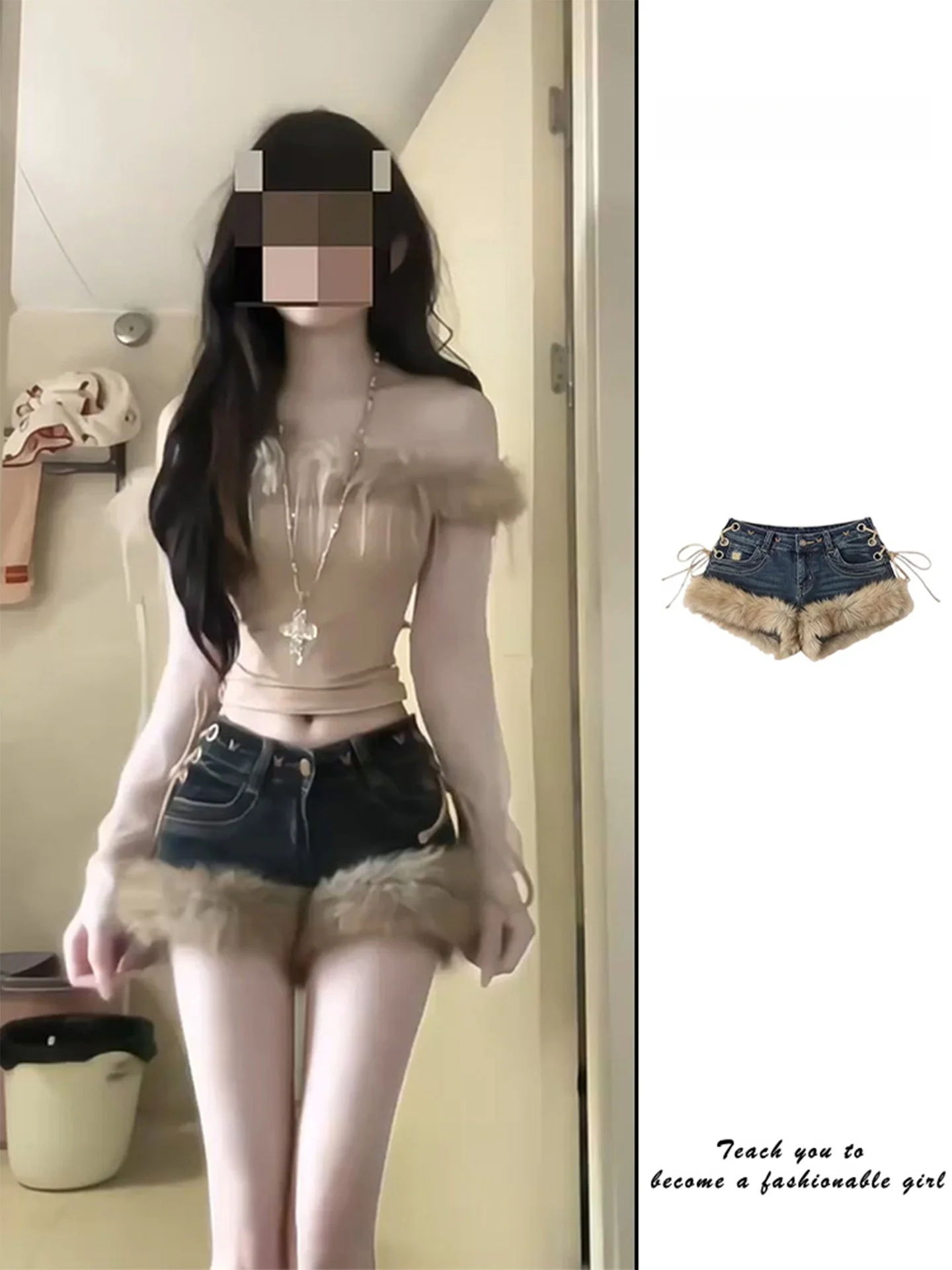 

Sexy American Sle ort Jeans Women's Autumn Winter New Small Design Sense Small Size Frayed Pants Hot Pants Casual Wide Le...