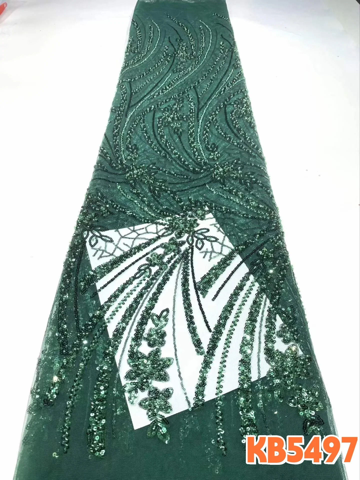 

Green Beaded Lace Fabrics 5 Yards Red Sequins Tulle Lace Fabric African Lace Fabrics 2026 Black Beads for Wedding Sewing KB5497