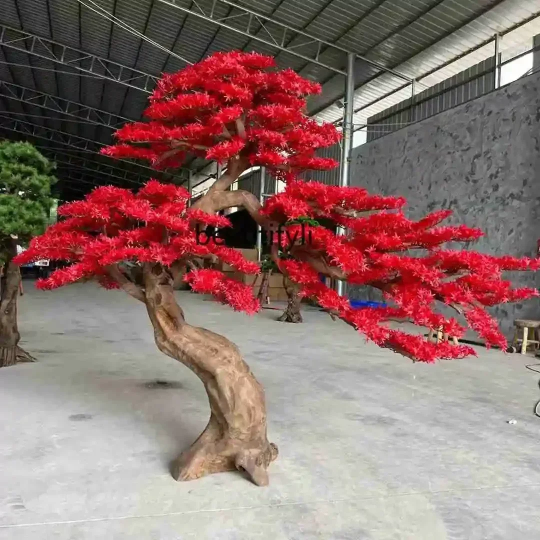

53Artificial Greeting Pine Large Fake Wood Carving Fake Trees Bonsai Chinese Club Simulation Pine Lobby