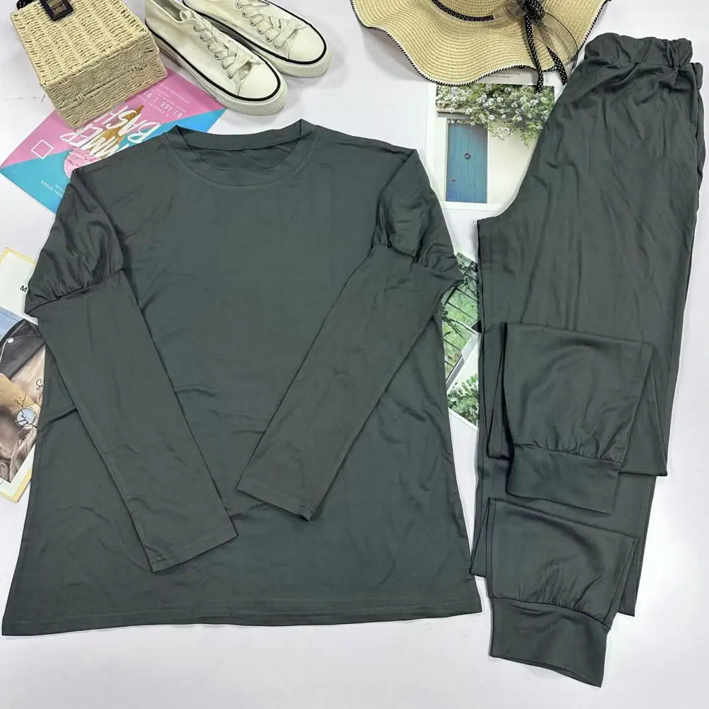 Women Two Piece Pant Sets O Neck Long Sleeve Tops Split Solid Tracksuit Pencil Pants Casual Suits Lady Regular Autumn Winter