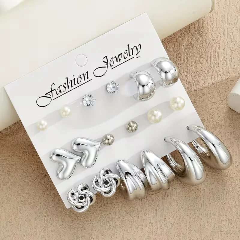 18pcs Minimalist Irregular Twist Heart Pearl Earrings Set for Women Fashion Boho Zircon Studs Dating Vacation Daily Jewelry Gift