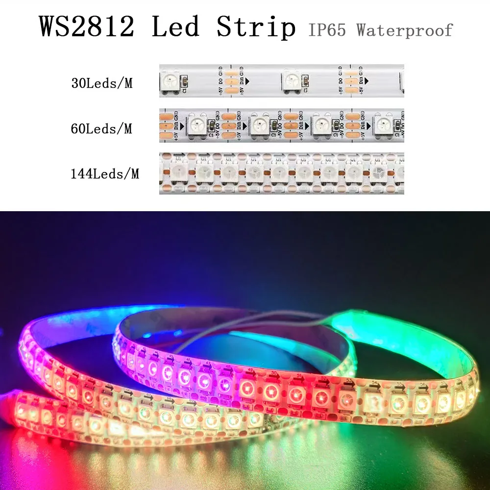 DC5V WS2812B個別にアドレス指定5050 rgb ledストリップWS2812スマートピクセルledライト30/60/144leds/メートル防水IP30/IP65/IP67