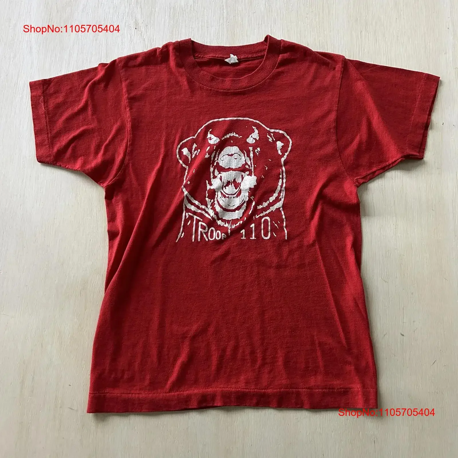 Vintage 90s Screen Stars T Shirt Mens Small Red Bear Troop 110 USA long or short sleeves vintage Washed graphic