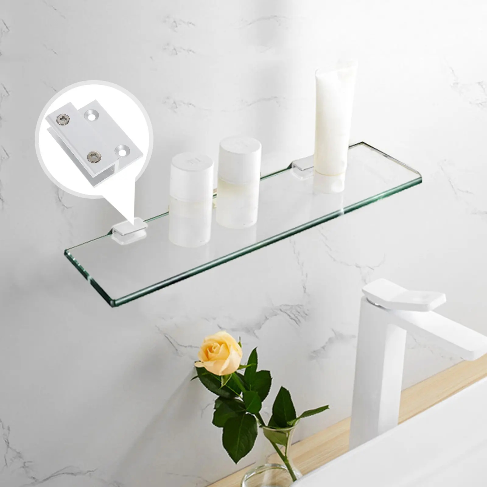 

Комплект из 5 держателей для стеклянных полок: прямоугольные кронштейны из алюминиевого сплава премиум-класса, сверхпрочные зажимы для стекла, клипсы для демонстрации плитки