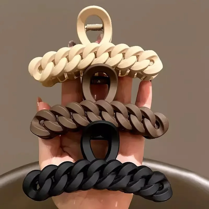 1/4pcs Korean Style Frosted Chain Large Hair Clip for Women Elegant Shark Clip Hair Claw Fashion Girl Hair Clamp