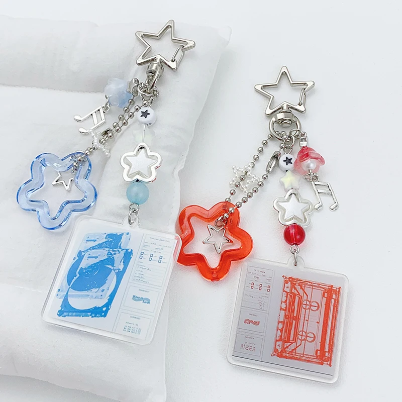 Fashion Simple Handmade Wave Earthly Beaded Keychain Bag Charm Star Fairy Core Car Keychain Creative Backpack Decoration Gift
