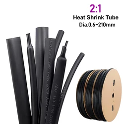 Black 2:1 Heat Shrink Tube 0.6mm~210mm Polyolefin Cable Repair Heat Shrinkable Tubing Heat-Shrink Cable Insulation Wrap Sleeve