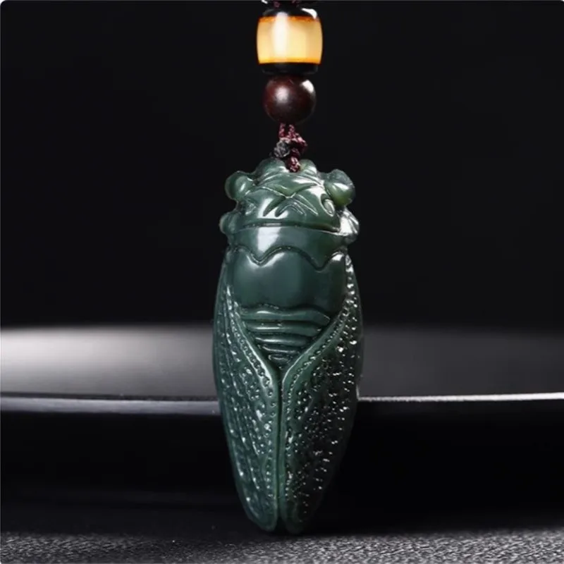 

Hetian Jade Cicada Pendant Beads Necklace Charm Jewellery Fashion Accessories Natural Hand-Carved Man and Woman Amulet Gifts