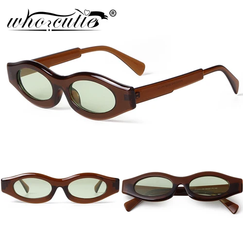 LAURINNY, nueva moda, gafas De Sol ovaladas estrechas, diseño De marca para hombres y mujeres, montura De tortuga, gafas De Sol marrones y verdes, gafas De Sol UV