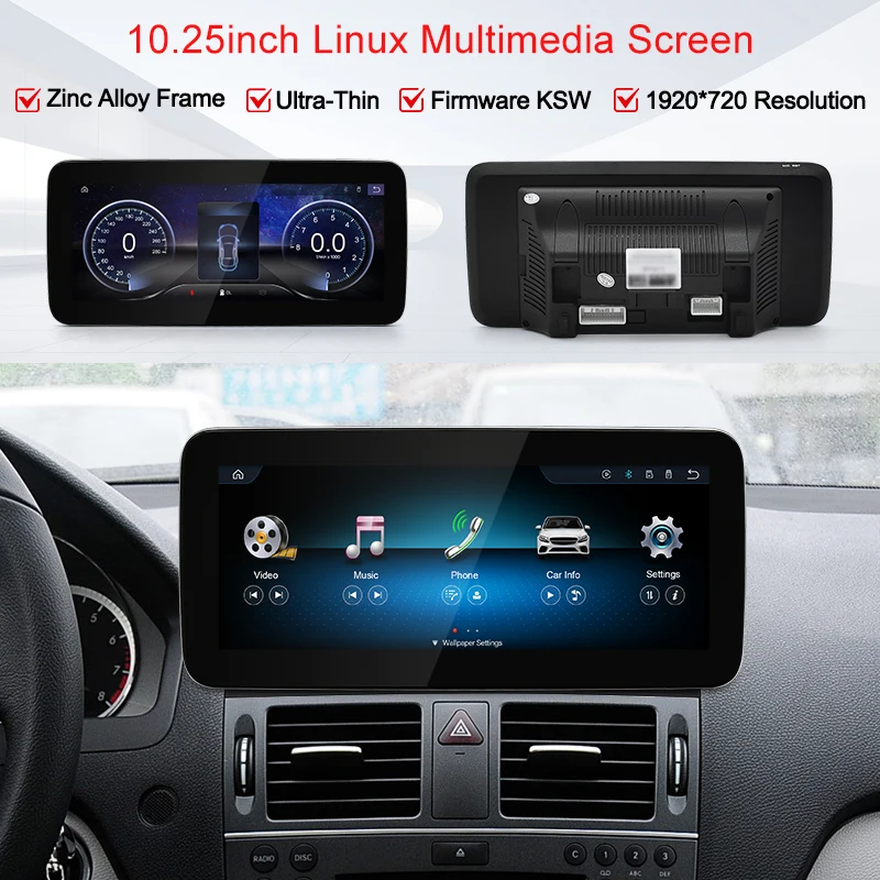 STWEI 2026 New Slim Screens Linux System 12.8inch 2400X900 Resolution For Mercedes-Benz C Class W204 S204 Wireless CarPlay Auto