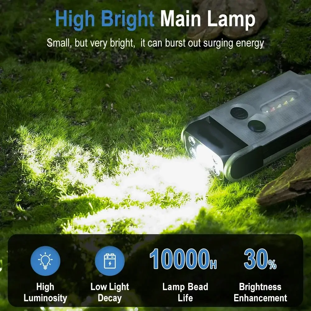 With Two-Way Clip LED Flashlight Type-C Rechargeable Torch Alarm Emergency Small Powerful Flashlight Buzzer Power Bank