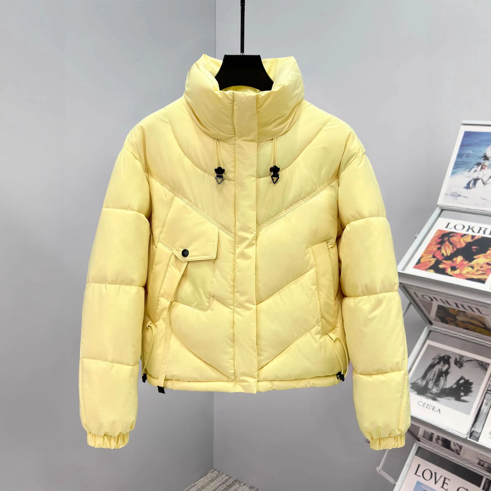 Abrigo corto liso acolchado de algodón para mujer, Parkas cortas con cuello levantado, chaqueta acolchada gruesa, prendas de vestir exteriores holgadas para otoño e invierno