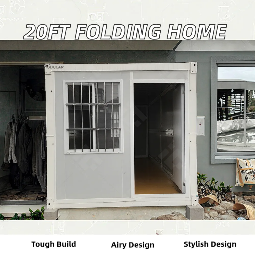 20ft Foldable Container House Durable Sandwich Panel Breathable Modern Design 1 Year Warranty Home Warehouse Living Room