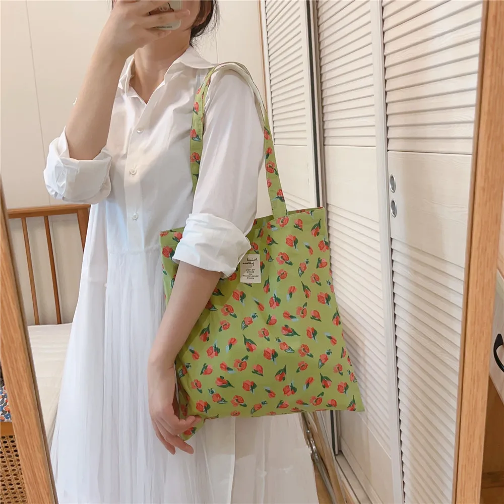 2024 Lightweight Canvas Shoulder Bag Spring Flower Floral Shoulder Bag Casual Forest Series Large Capacity Tote Bag