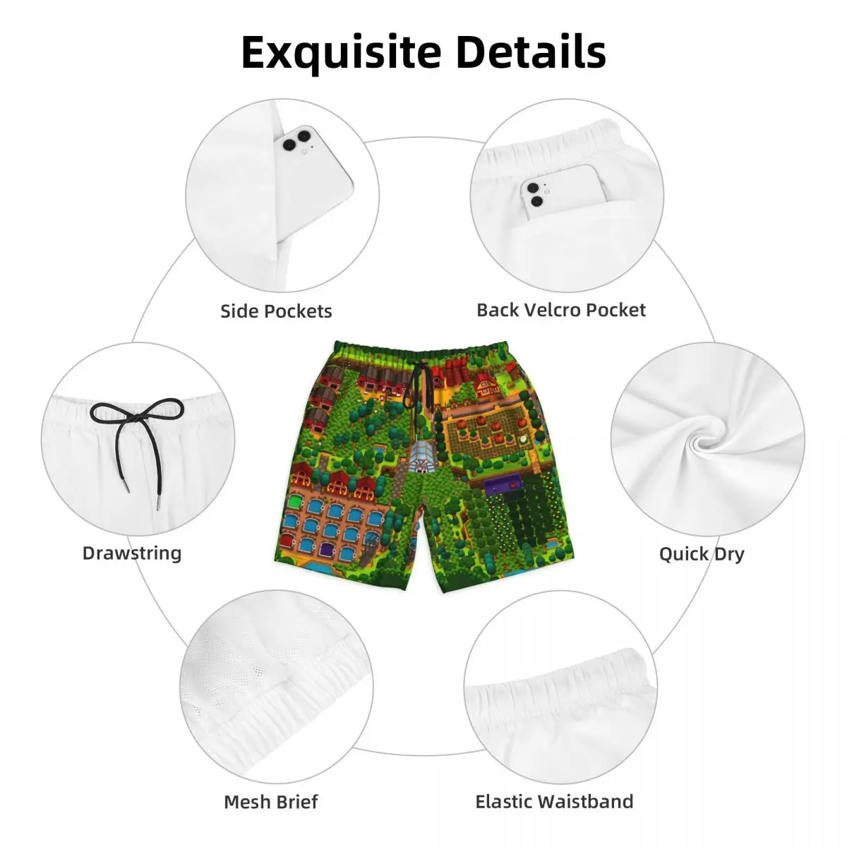 Stardew Valley Game Forest Farm Layout Board Shorts Summer Y2K Beach Short Pants Males Sports Fitness Quick Dry Swim Trunks view 5