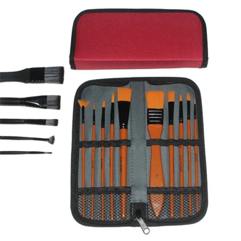 10Pcs Professional Artist Paint Brush with Storage Case Watercolor Paint Brush for Oil Acrylics Watercolor Rock Painting K92C