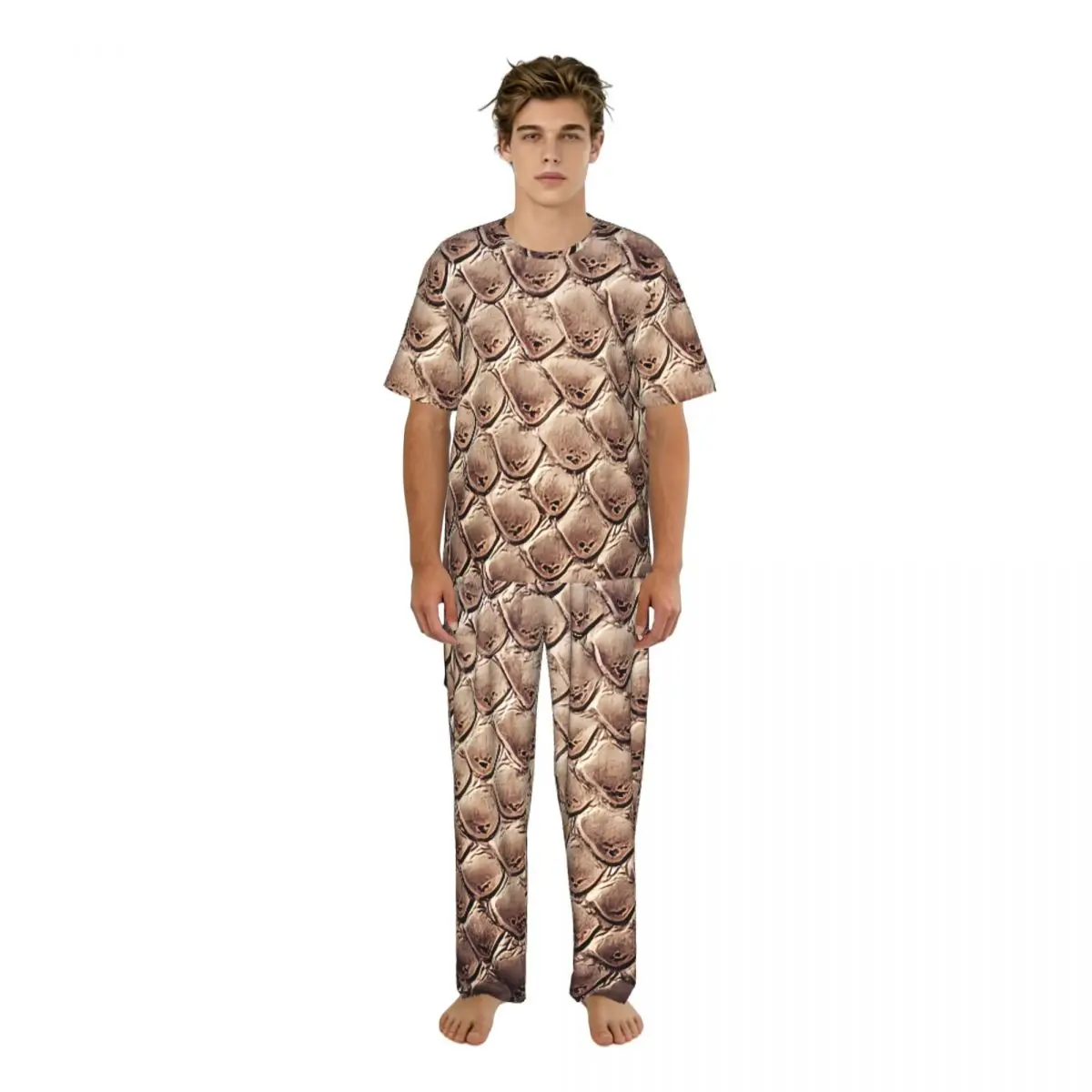 Sleepwear Summer Spring Home Clothes Snake Skin Texture Print Short Sleeve Long Pant Nightwear