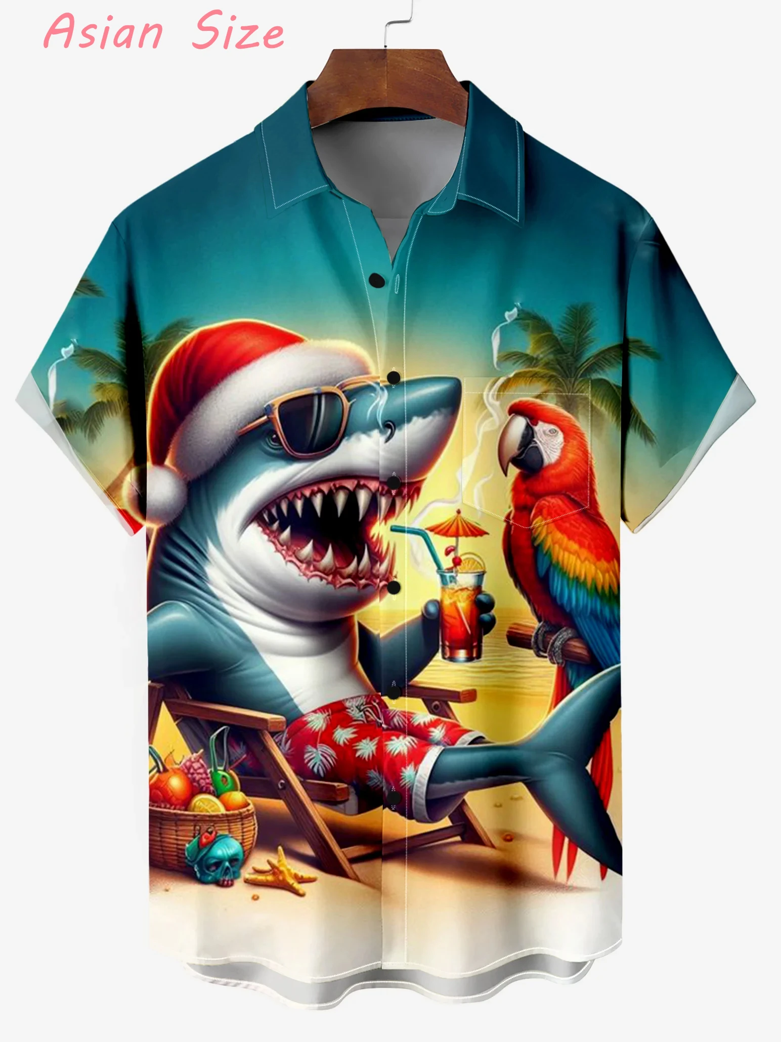 

Модная мужская рубашка оверсайз с 3D-принтом (акула, корова) для пляжных вечеринок, гавайский стиль, короткий рукав, коллекция 2026