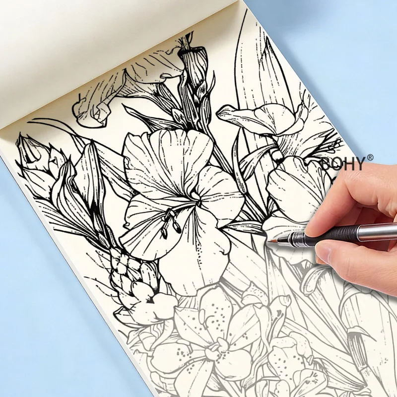 1 Hand Drawn Adult Stress Relief Line Drawing Copy Painting Book, 24 Pages, Suite for Art Enthusiasts for Leisure and Relaxation