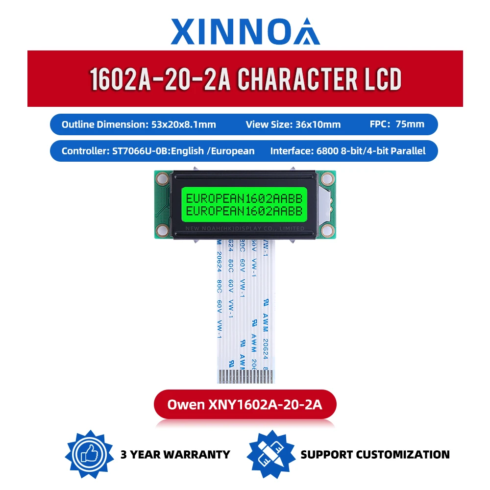 European Green Light Black Letters 1602A-20-2A 5V LCD Screen 02*16 LCD 1.5 Inches 16 PIN Controller ST7066U Backlit S-String