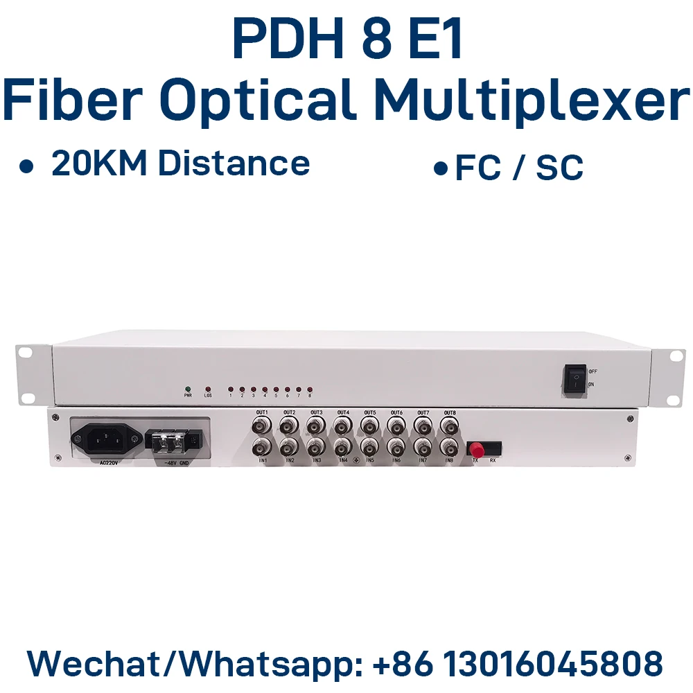 8E1 Fiber Optical Multiplexer PDH Optical Terminal 8E1 Over Fiber FC SC Single Fiber 155M Rackmount
