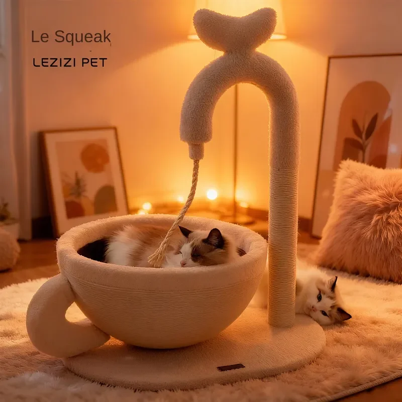 Large Sisal Cat Scratching Board Integrated Nest Simple Style Carton Type Four Season Use Sleeping Grinding Claw Design