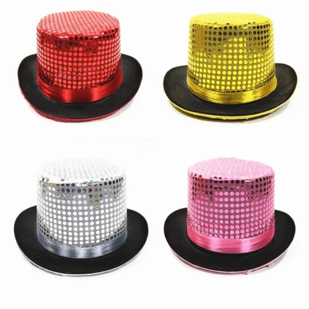 Sequined Glitter Top Hat British Style Multicolor Glittering Magician Hat Durable Lightweight Polyester Bowler Jazz Hat