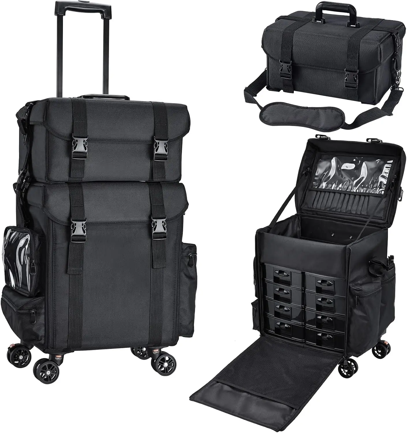 

Professional Rolling Makeup Case for Cosmetologists, Portable Train Case with Wheels and Storage