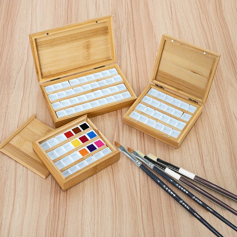 

24/36 Grids Watercolor Paint Box Empty Box Bamboo Wood Wooden Box Portable Color Painting Box Art Supplies