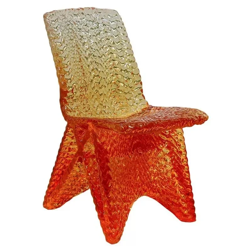 *Artistic Gradient Orange Transparent Resin Lounge Chair Textured Clear Resin Chair for Modern Decor