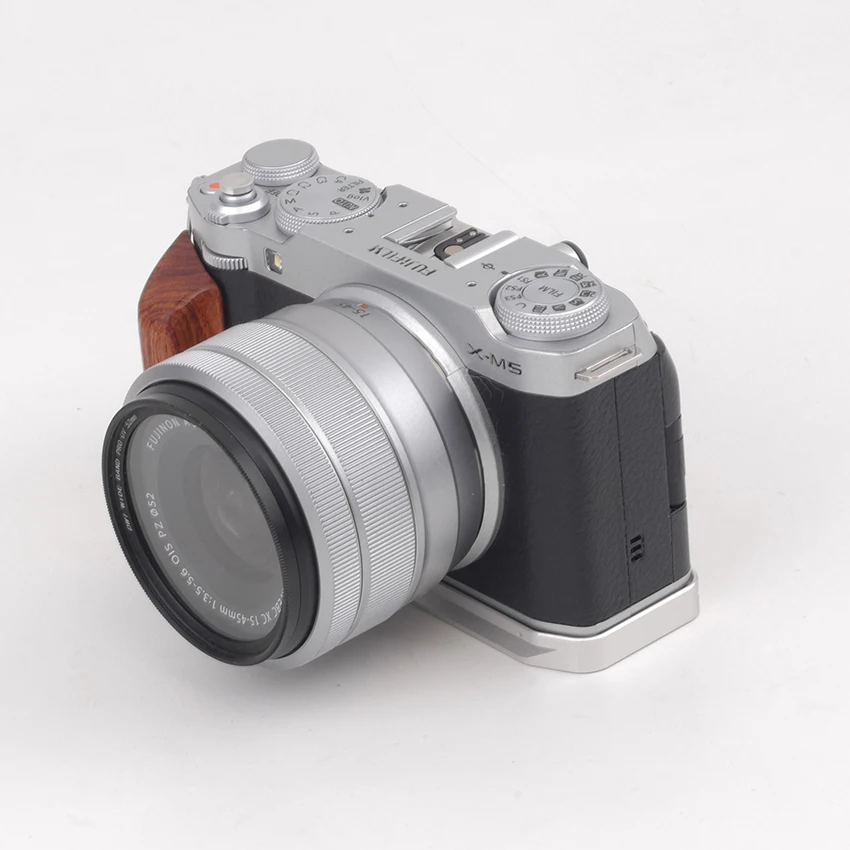 Pegangan kayu padat untuk Fuji XM5 desain ringan lepas cepat aksesori kamera pelindung dasar logam