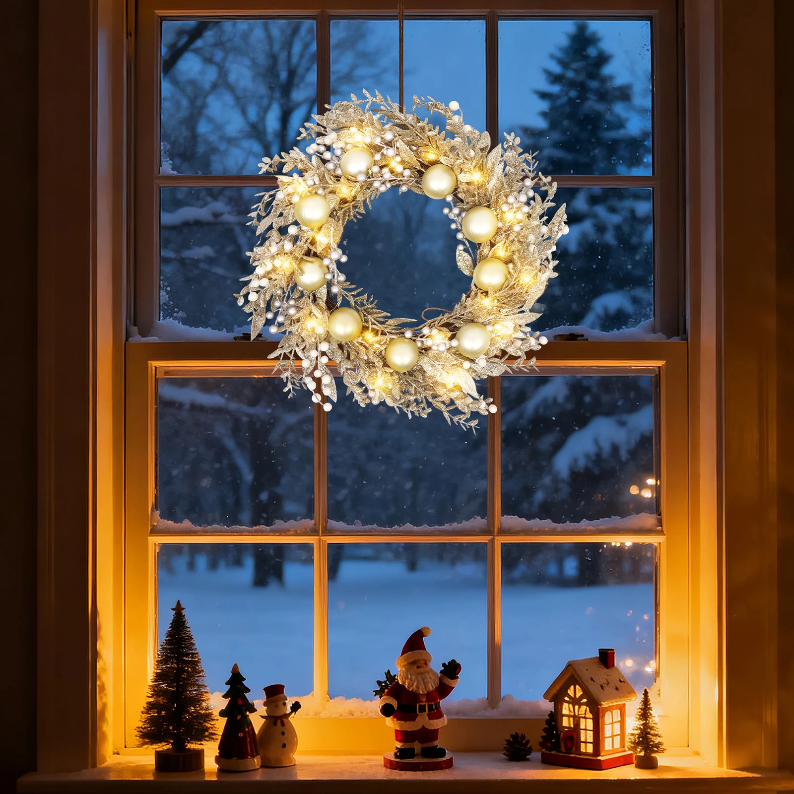 

24-Inch Battery-Operated Christmas Wreath, 50 LED Lights & Shatterproof Mix, Easy Outdoor Door Decoration