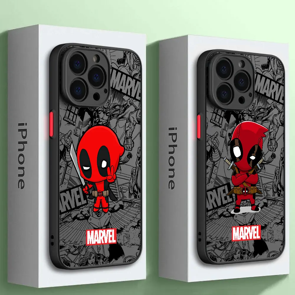 Marvel Funny Deadpool custodia smerigliata per Apple iPhone 13 Pro Max 11 14 Plus 12 mini XR X XS 7 8 15 6 SE Cover antiscivolo per telefono Funda