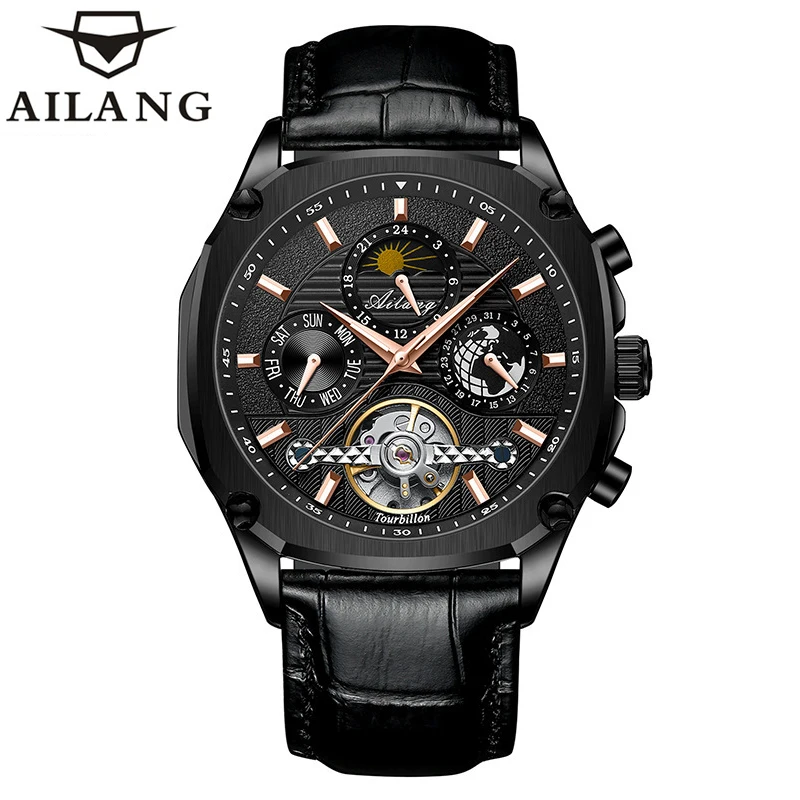 

AILANG Фирменные новые роскошные часы с турбийоном для мужчин, водонепроницаемые модные автоматические механические часы из нержавеющей стали, мужские Relogio