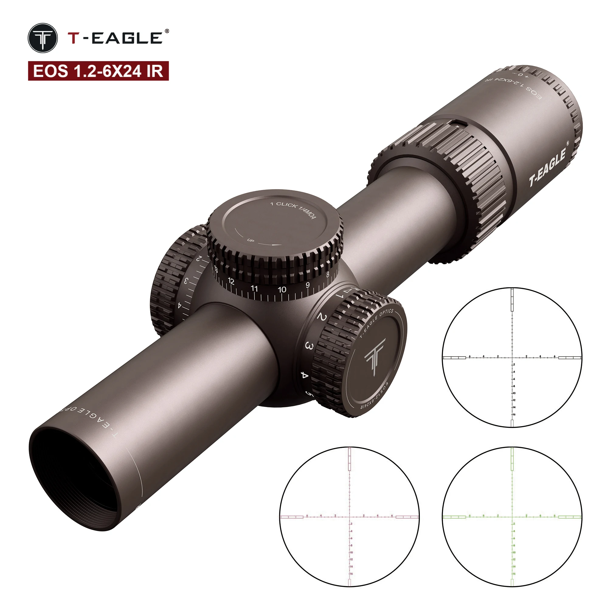 

T-EAGLE-Tactical Riflescope, Spotting Scope for Rifle Hunting, Optical Collimator, Gun Sight, Red Green Light, EOS 1.2-6 X24 IR