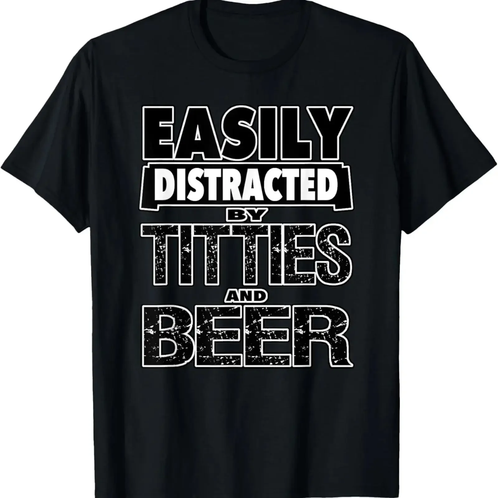 Funny T shirt slightly distracted by TITTIES BEER design vintage Washed Comfortable fashion Soft designer clothes Breathable